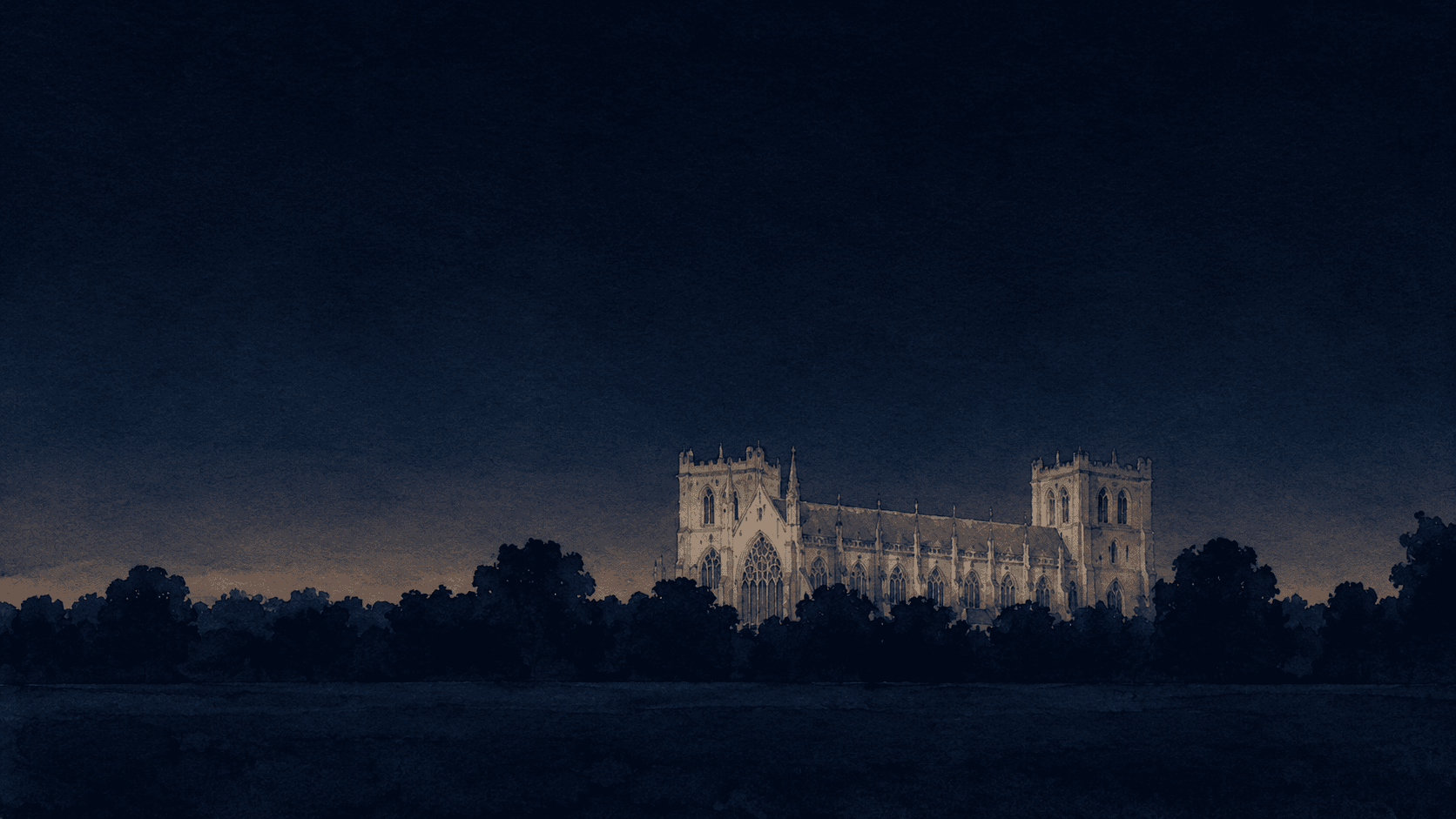 A painting of Exeter at dusk